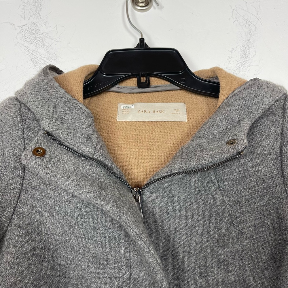 Zara Basic Jacket Coat Solid Gray‎ Zip Down Hoode… - image 5